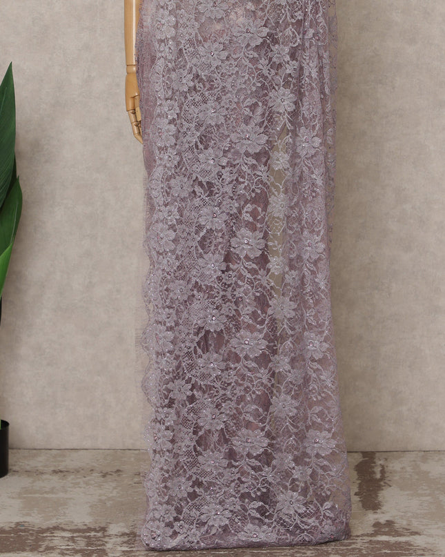 Lavender Lilac Premium French Chantilly Lace Saree with Stone Work – 5.5 Meters Fabric Length, Width 110 cm, Imported from France  & Blouse Not Included-D26591
