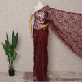 Maroon Premium French 2-Tone Chantilly Lace Saree with Stonework, 5.5 Mtrs with 110 Cms Width, Imported from France-D25423