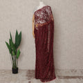 Maroon Premium French 2-Tone Chantilly Lace Saree with Stonework, 5.5 Mtrs with 110 Cms Width, Imported from France-D25423