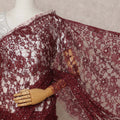 Maroon Premium French 2-Tone Chantilly Lace Saree with Stonework, 5.5 Mtrs with 110 Cms Width, Imported from France-D25423