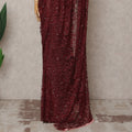 Maroon Premium French 2-Tone Chantilly Lace Saree with Stonework, 5.5 Mtrs with 110 Cms Width, Imported from France-D25423