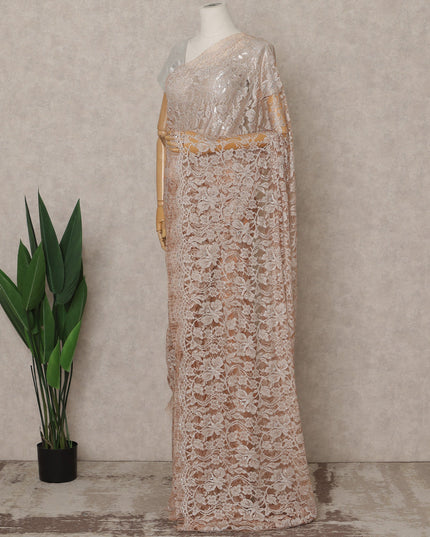 Blush Rose Premium French Chantilly Lace Saree with Stone Work – 5.5 Meters Fabric Length, Width 110 cm, Imported from France  & Blouse Not Included-D26586