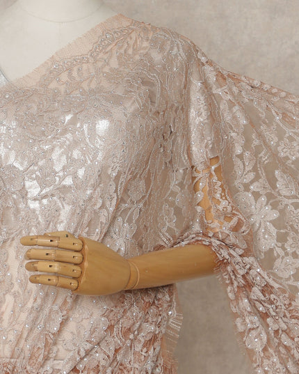 Blush Rose Premium French Chantilly Lace Saree with Stone Work – 5.5 Meters Fabric Length, Width 110 cm, Imported from France  & Blouse Not Included-D26586