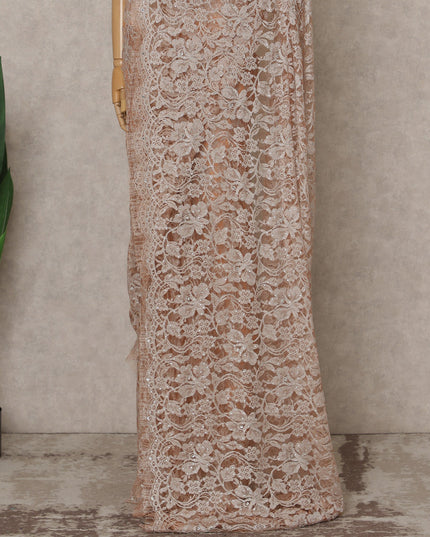 Blush Rose Premium French Chantilly Lace Saree with Stone Work – 5.5 Meters Fabric Length, Width 110 cm, Imported from France  & Blouse Not Included-D26586