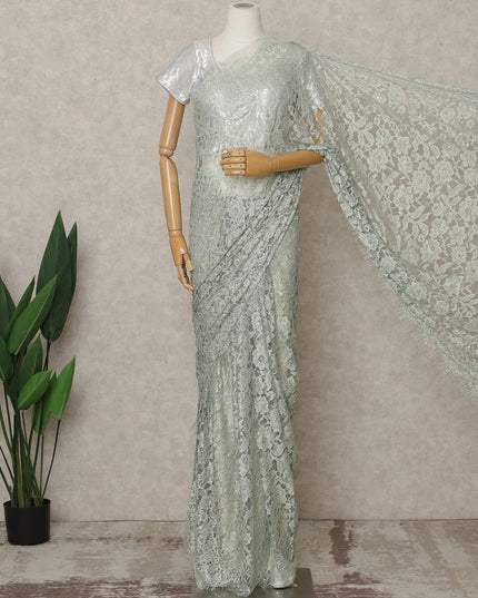 Mint Green Premium French 2Tone Chantilly Lace Saree with Stone Work, Width 110 Cms, 5.5 Mtrs, France-D25587