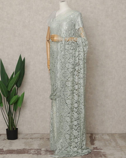 Mint Green Premium French 2Tone Chantilly Lace Saree with Stone Work, Width 110 Cms, 5.5 Mtrs, France-D25587