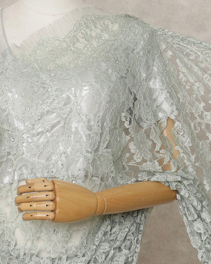 Mint Green Premium French 2Tone Chantilly Lace Saree with Stone Work, Width 110 Cms, 5.5 Mtrs, France-D25587