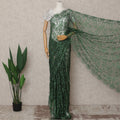 Bottle Green Premium French 2-Tone Chantilly Lace Saree with Stonework, 5.5 Mtrs with 110 Cms Width, Imported from France-D25426