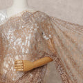 ساري فرنسي فاخر من قماش دانتيل شانتيلي باللون البني الكراميل مع تطريز حجري - طول 5.5 متر، عرض 110 سم، صنع في فرنسا - D25614