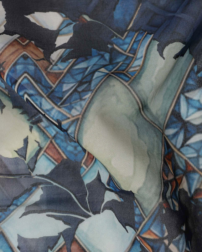 Navy Blue Cotton Voile Traditional Sudanese Thobe with Multicolor Abstract Print, 4.5 Mtrs Piece, Width 140 Cms, Made in India-D26470