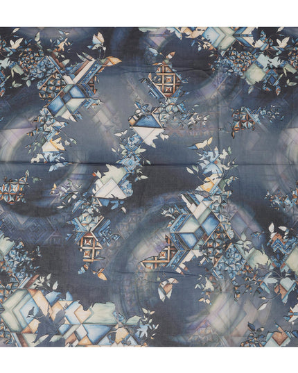 Navy Blue Cotton Voile Traditional Sudanese Thobe with Multicolor Abstract Print, 4.5 Mtrs Piece, Width 140 Cms, Made in India-D26470