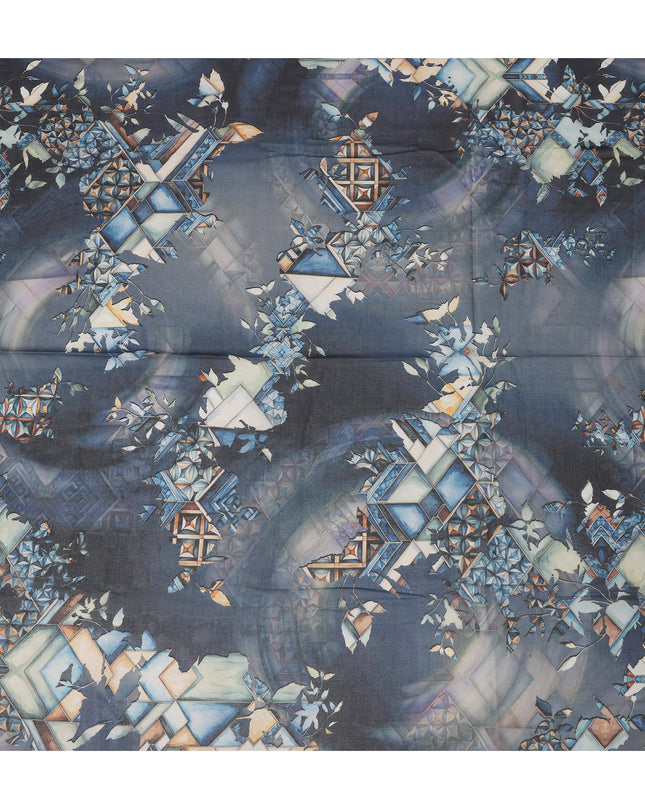 Navy Blue Cotton Voile Traditional Sudanese Thobe with Multicolor Abstract Print, 4.5 Mtrs Piece, Width 140 Cms, Made in India-D26470