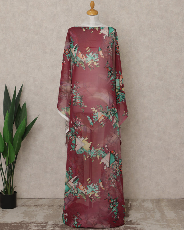 Maroon Multi-Color Geometric Floral Printed Somali Cotton Voile Dirac Fabric, 3.5 Mtrs Piece, 140 cm Width, Made in India-D26656