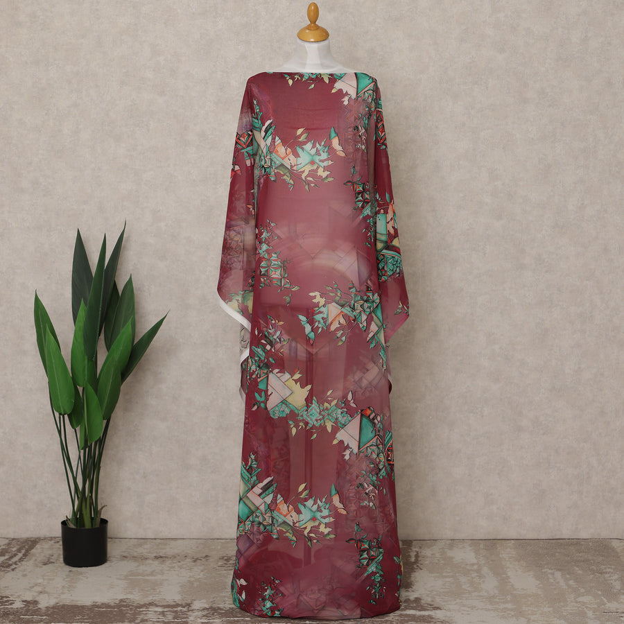 Maroon Multi-Color Geometric Floral Printed Somali Cotton Voile Dirac Fabric, 3.5 Mtrs Piece, 140 cm Width, Made in India-D26656