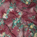 Maroon Cotton Voile Traditional Sudanese Thobe with Abstract Multicolor Print, 4.5 Mtrs Piece, Width 140 Cms, Made in India-D26469