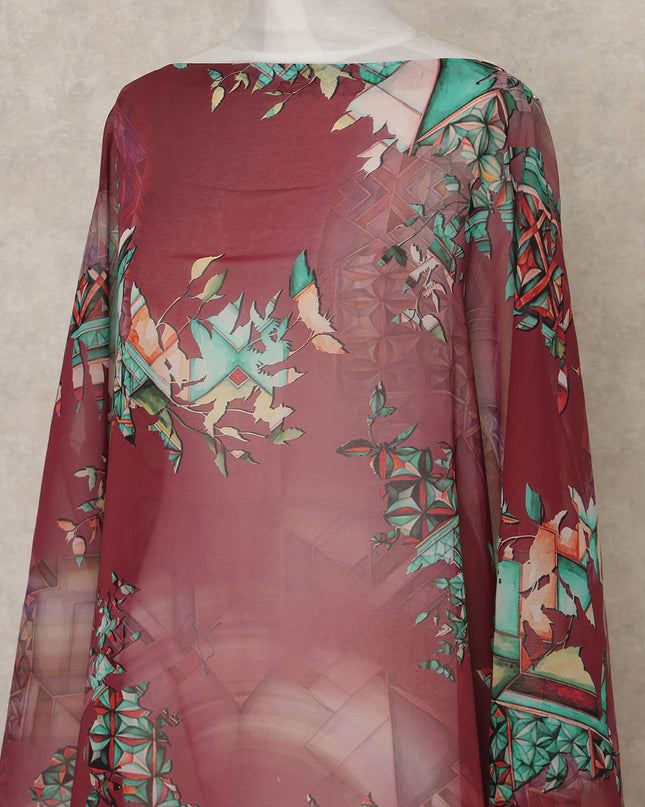 Maroon Multi-Color Geometric Floral Printed Somali Cotton Voile Dirac Fabric, 3.5 Mtrs Piece, 140 cm Width, Made in India-D26656