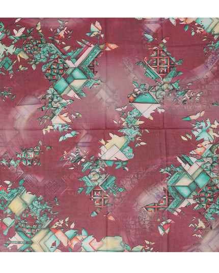 Maroon Cotton Voile Traditional Sudanese Thobe with Abstract Multicolor Print, 4.5 Mtrs Piece, Width 140 Cms, Made in India-D26469