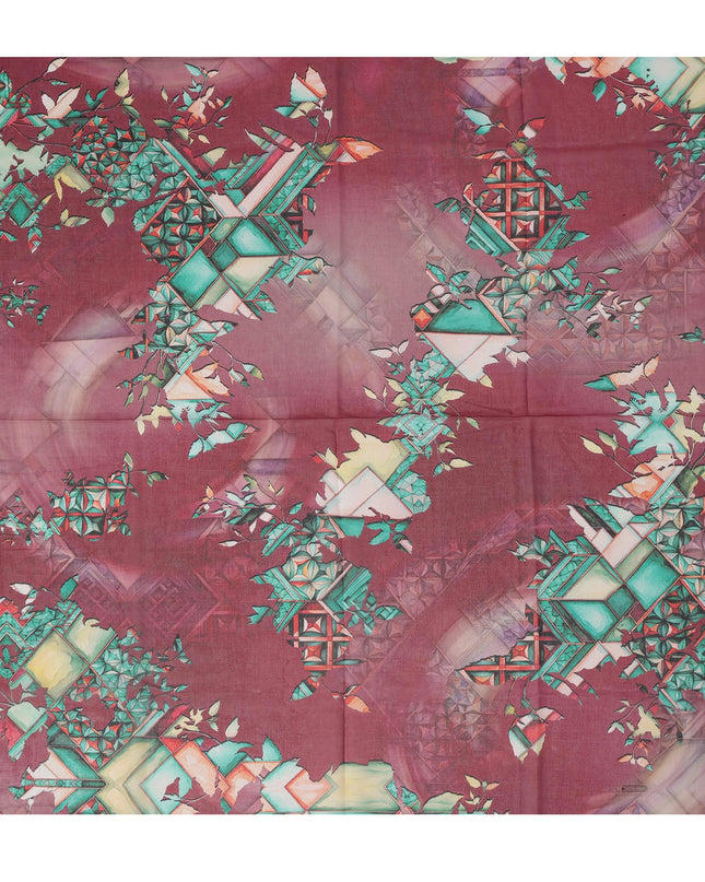 Maroon Cotton Voile Traditional Sudanese Thobe with Abstract Multicolor Print, 4.5 Mtrs Piece, Width 140 Cms, Made in India-D26469