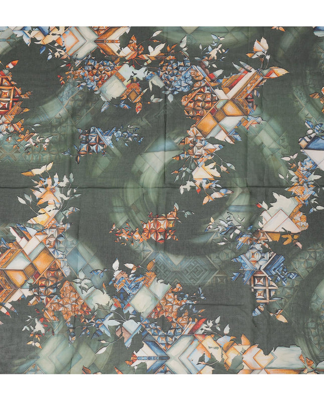 Dark Green Cotton Voile Traditional Sudanese Thobe with Abstract Print, 4.5 Mtrs Piece, Width 140 Cms, Made in India-D26467