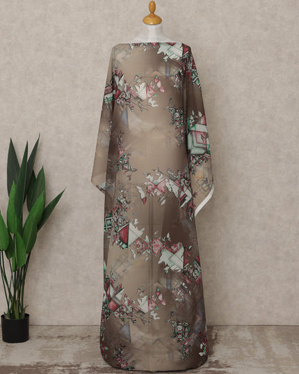 Brown Multi-Color Geometric Floral Printed Somali Cotton Voile Dirac Fabric, 3.5 Mtrs Piece, 140 cm Width, Made in India-D26658