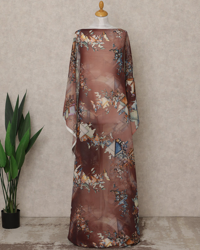 Brown Multi-Color Geometric Printed Somali Cotton Voile Dirac Fabric, 3.5 Mtrs Piece, 140 cm Width, Made in India-D26659