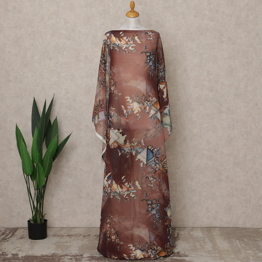 Brown Multi-Color Geometric Printed Somali Cotton Voile Dirac Fabric, 3.5 Mtrs Piece, 140 cm Width, Made in India-D26659