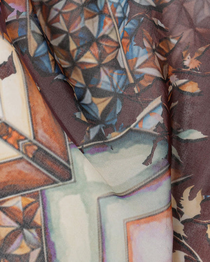Brown Multi-Color Geometric Printed Somali Cotton Voile Dirac Fabric, 3.5 Mtrs Piece, 140 cm Width, Made in India-D26659