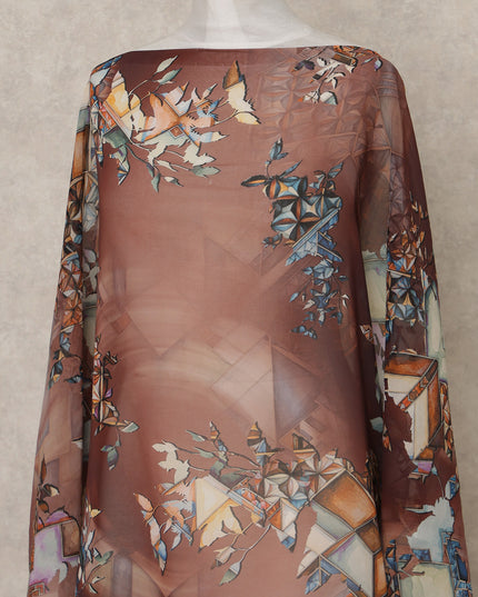 Brown Multi-Color Geometric Printed Somali Cotton Voile Dirac Fabric, 3.5 Mtrs Piece, 140 cm Width, Made in India-D26659