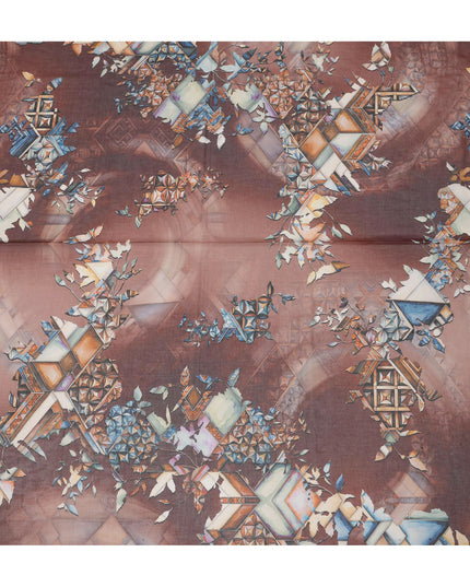 Brown Multi-Color Geometric Printed Somali Cotton Voile Dirac Fabric, 3.5 Mtrs Piece, 140 cm Width, Made in India-D26659