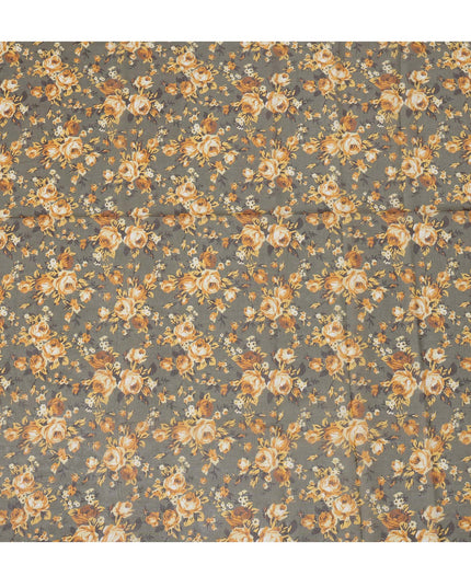 Olive Green Cotton Voile Traditional Sudanese Thobe with Mustard Floral Print, 4.5 Mtrs Piece, Width 140 Cms, Made in India-D26466