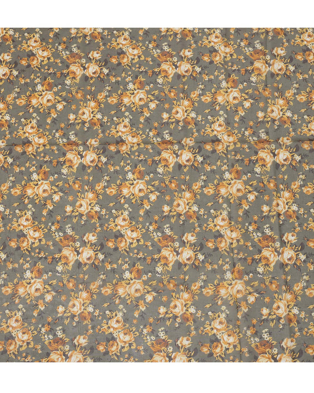 Olive Green Cotton Voile Traditional Sudanese Thobe with Mustard Floral Print, 4.5 Mtrs Piece, Width 140 Cms, Made in India-D26466