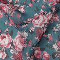 Teal Blue Cotton Voile Traditional Sudanese Thobe with Floral Print, 4.5 Mtrs Piece, Width 140 Cms, Made in India-D26464