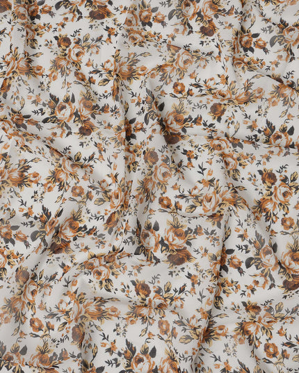 White Multicolor Cotton Voile Traditional Sudanese Thobe with Floral Print, 4.5 Mtrs Piece, Width 140 Cms, Made in India-D26462