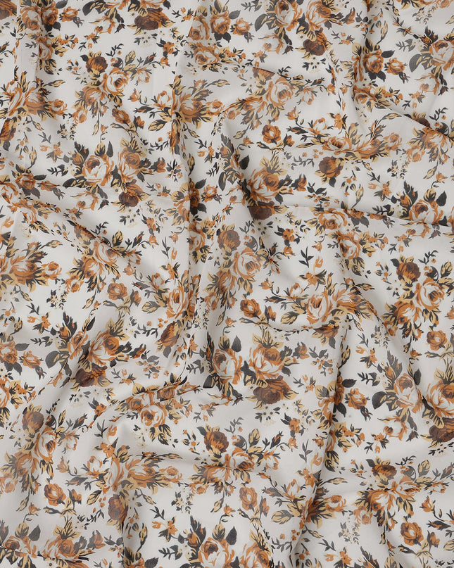 White Multicolor Cotton Voile Traditional Sudanese Thobe with Floral Print, 4.5 Mtrs Piece, Width 140 Cms, Made in India-D26462