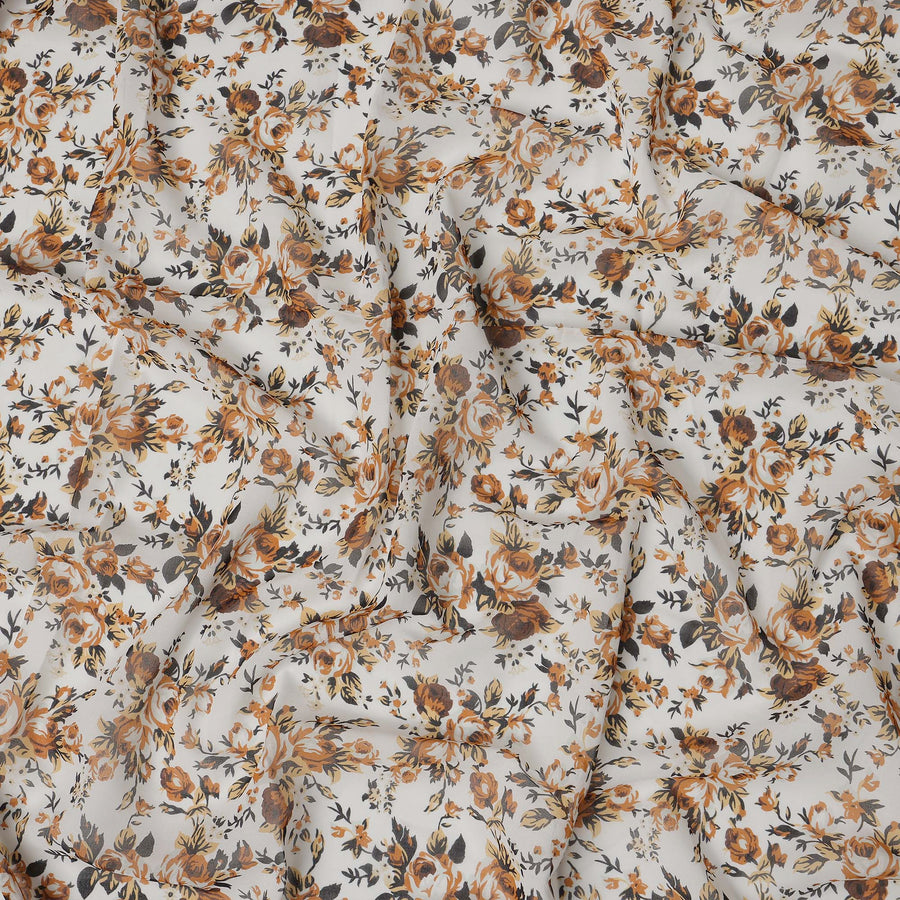 White Multicolor Cotton Voile Traditional Sudanese Thobe with Floral Print, 4.5 Mtrs Piece, Width 140 Cms, Made in India-D26462