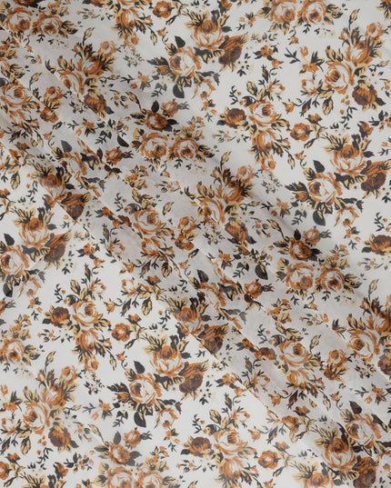 White Multicolor Cotton Voile Traditional Sudanese Thobe with Floral Print, 4.5 Mtrs Piece, Width 140 Cms, Made in India-D26462