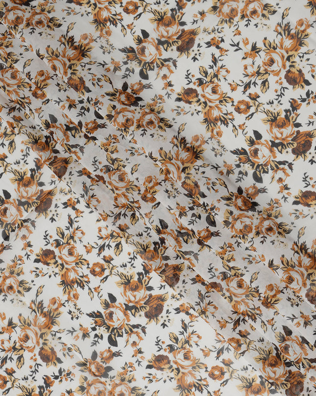 White Multicolor Cotton Voile Traditional Sudanese Thobe with Floral Print, 4.5 Mtrs Piece, Width 140 Cms, Made in India-D26462