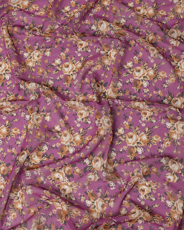 Purple Cotton Voile Traditional Sudanese Thobe with Floral Print, 4.5 Mtrs Piece, Width 140 Cms, Made in India-D26465