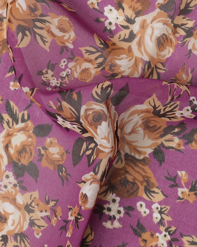 Purple Cotton Voile Traditional Sudanese Thobe with Floral Print, 4.5 Mtrs Piece, Width 140 Cms, Made in India-D26465