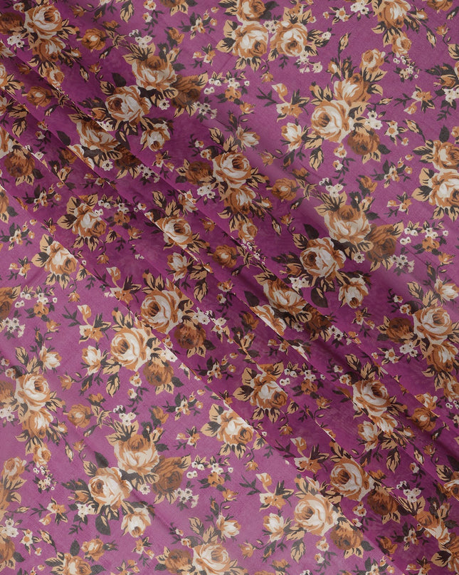 Purple Cotton Voile Traditional Sudanese Thobe with Floral Print, 4.5 Mtrs Piece, Width 140 Cms, Made in India-D26465
