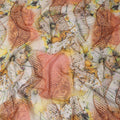 White Orange-Yellow Cotton Voile Traditional Sudanese Thobe with Artistic Abstract Floral Print, 4.5 Mtrs Piece, Width 140 Cms, Made in India-D26474
