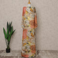 Orange & Yellow Abstract Floral Printed Somali Cotton Voile Dirac Fabric, 3.5 Mtrs Piece, 140 cm Width, Made in India-D26664