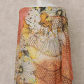Orange & Yellow Abstract Floral Printed Somali Cotton Voile Dirac Fabric, 3.5 Mtrs Piece, 140 cm Width, Made in India-D26664