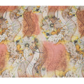 White Orange-Yellow Cotton Voile Traditional Sudanese Thobe with Artistic Abstract Floral Print, 4.5 Mtrs Piece, Width 140 Cms, Made in India-D26474