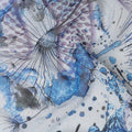 White Purple-Blue Cotton Voile Traditional Sudanese Thobe with Artistic Abstract Print, 4.5 Mtrs Piece, Width 140 Cms, Made in India-D26472