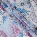 White Purple-Blue Cotton Voile Traditional Sudanese Thobe with Artistic Abstract Print, 4.5 Mtrs Piece, Width 140 Cms, Made in India-D26472