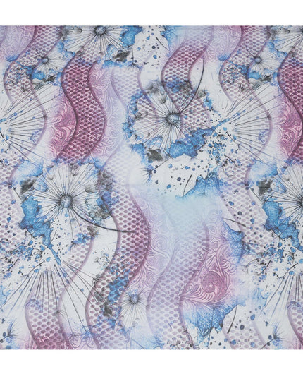 Blue & Purple Abstract Floral Printed Somali Cotton Voile Dirac Fabric, 3.5 Mtrs Piece, 140 cm Width, Made in India-D26665