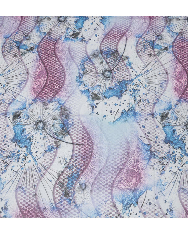 Blue & Purple Abstract Floral Printed Somali Cotton Voile Dirac Fabric, 3.5 Mtrs Piece, 140 cm Width, Made in India-D26665