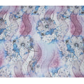 White Purple-Blue Cotton Voile Traditional Sudanese Thobe with Artistic Abstract Print, 4.5 Mtrs Piece, Width 140 Cms, Made in India-D26472