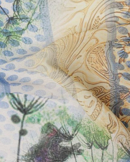 Green & Yellow Abstract Floral Printed Somali Cotton Voile Dirac Fabric, 3.5 Mtrs Piece, 140 Cms Width, Made in India-D26667